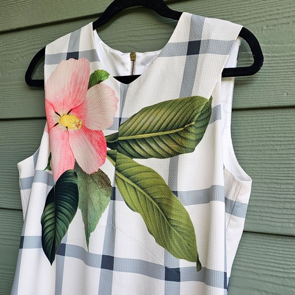 Ted Baker Nayelic Off White Floral Plaid Design Sleeveless Shift Dress - Picture 6 of 14